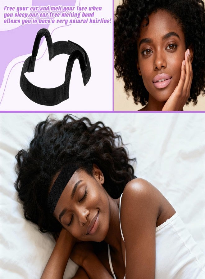 KFHENSOMR 2Pcs Wig Band for Lace Front Ear Cut Free Lace Melting Elastic Painless Wig Bangs Headband Earless Melting Band Supplies for Women No Slip C Shaped Ear Curve Black Color Regular Size - Image 4
